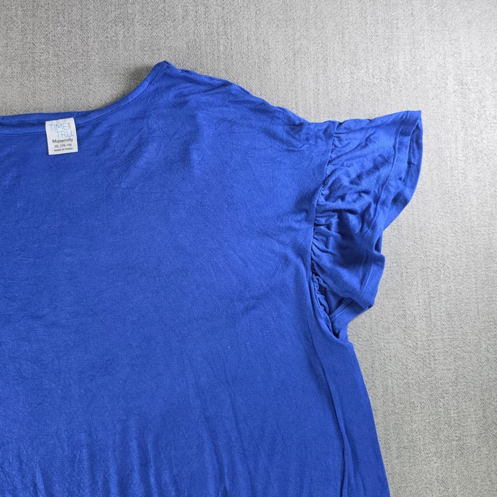 Time and Tru Maternity Top Women XL Blue Ruffle Sleeve Elastic Hem T-Shirt - Picture 10 of 16